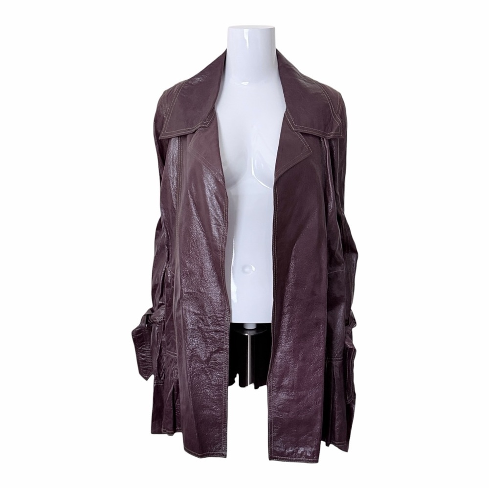 Vintage 90s Grownbeans Karen Groner Leather Trench Coat Size Small Purple Rare - Picture 6 of 11